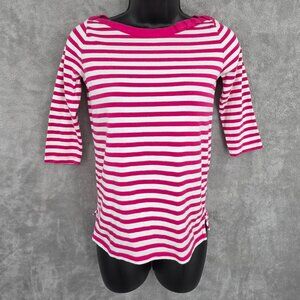 Kate Spade Boat Neck Top M Pink White Stripe Bow Nautical Parisian Cute Kidcore
